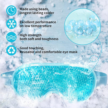 Cooling Eye Mask with Gel Bead, Reusable Cold Compress Ice Pack Sleeping Eye Cooling Pads for after Eyelid Surgery, Puffiness, Puffy Eyes, Headache, Migraine Relief(Blue)